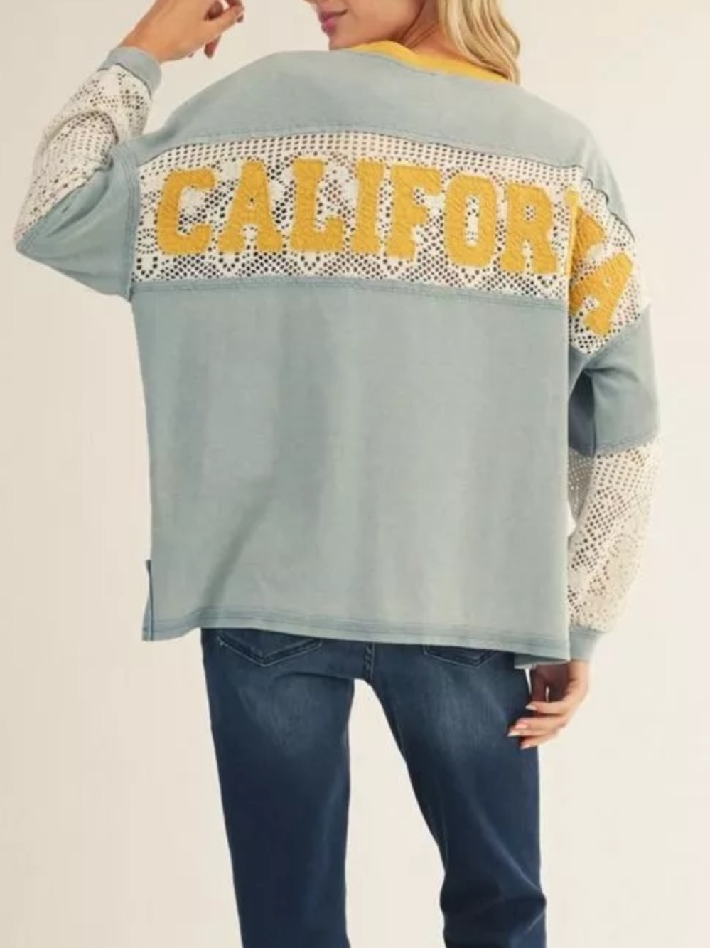 JODIFL Crochet California Patch Graphic V-Veck Boho Sweatshirt